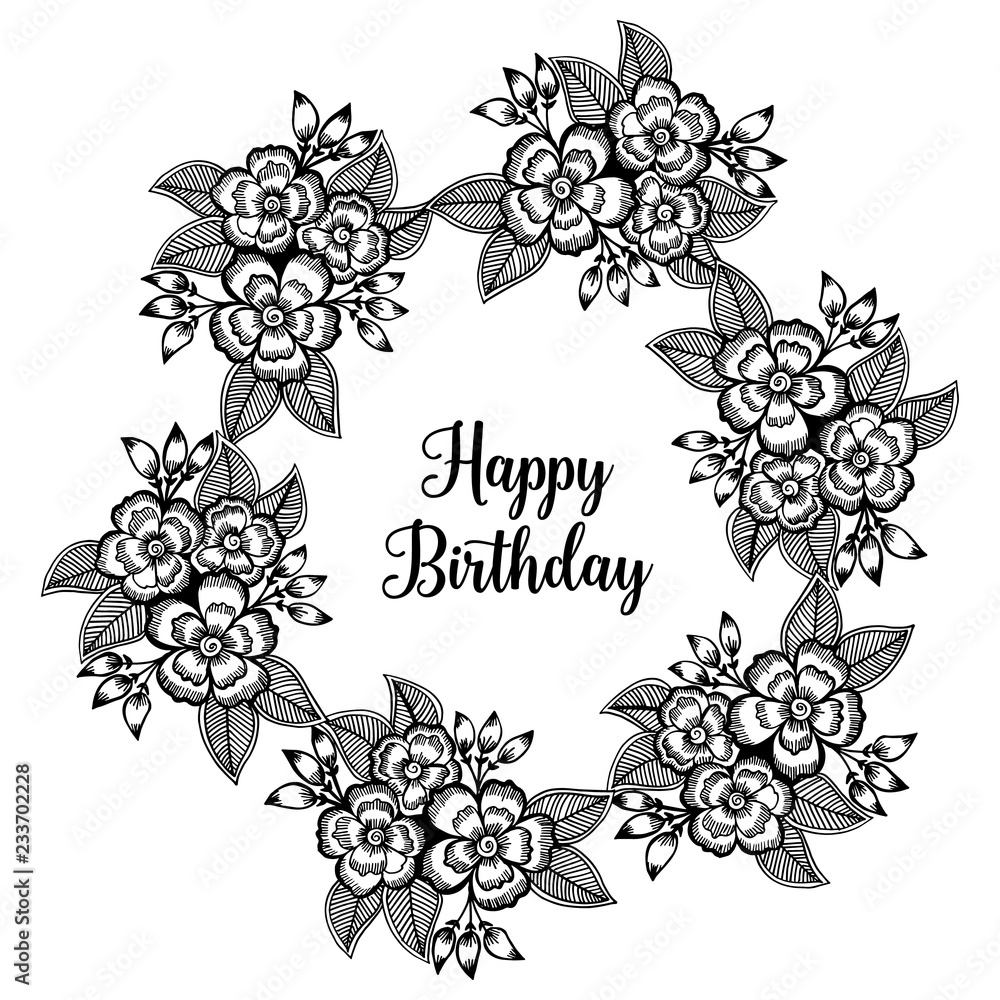 Happy birthday floral frame vector illustration
