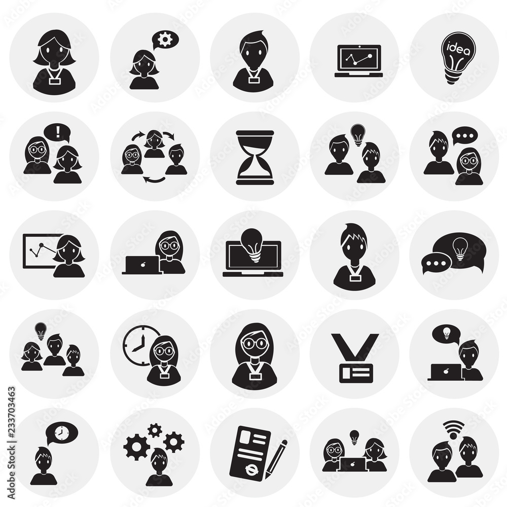 Coworking set on circles background icons Coworking set on circles background icons