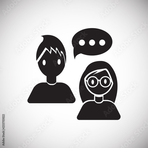 Coworking conversation on white background icon