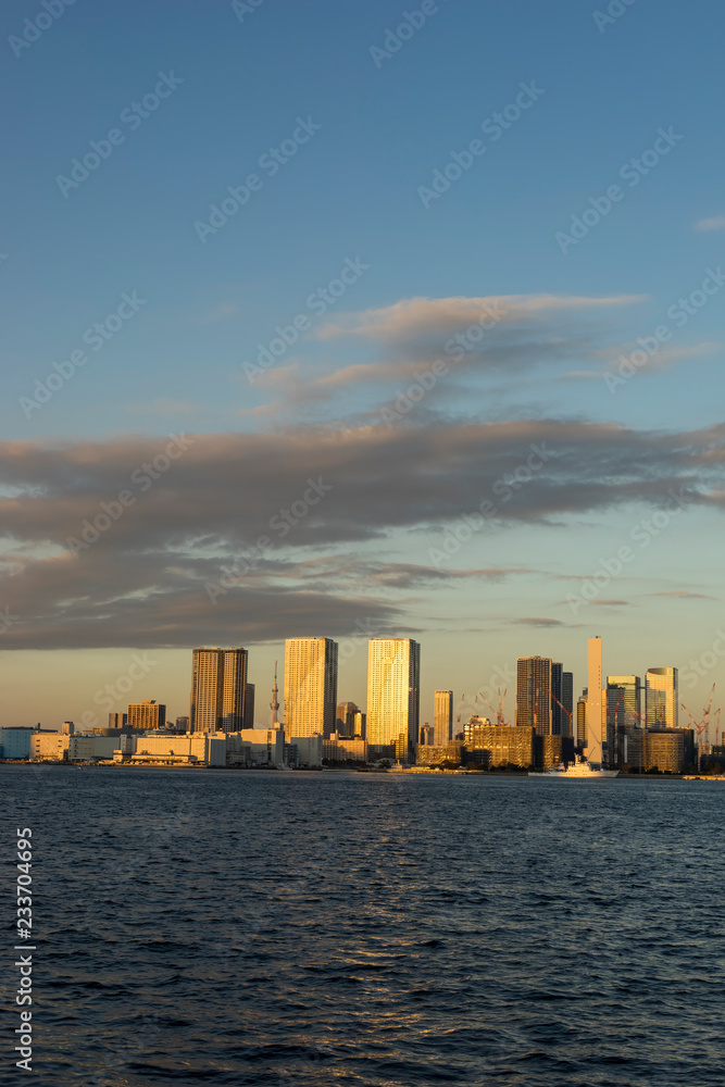 dusk of tokyo bay area seen from rainbow bridge dusk of tokyo bay area seen from rainbow bridge