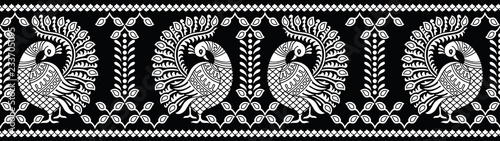Seamless black and white peacock border