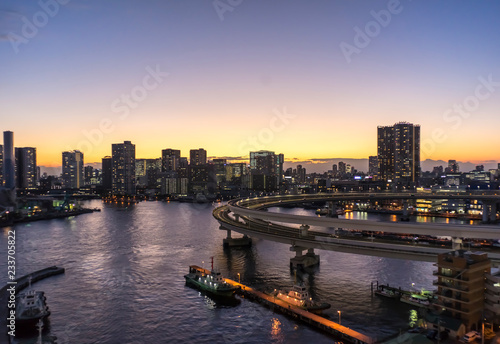 Photography evening view of shibaura tokyo