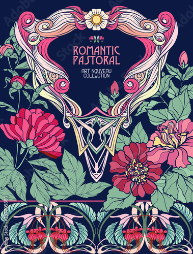 Unicorn and fantastic vintage flowers.