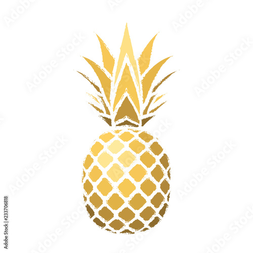 Pineapple grunge with leaf. Tropical gold exotic fruit isolated white background. Symbol of organic food, summer, vitamin, healthy. Nature logo. Design element silhouette icon. Vector illustration