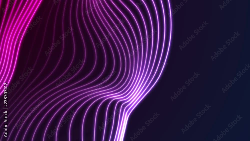 Blue and ultraviolet neon laser glowing curved 3d wavy lines abstract ...