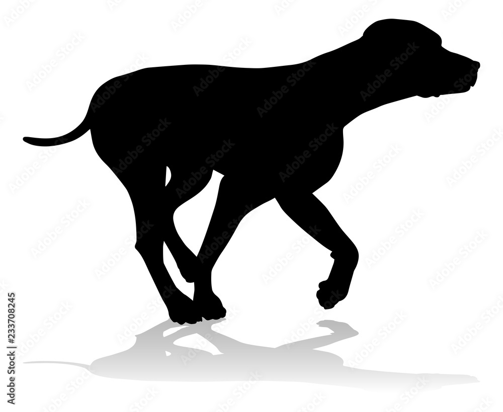 A detailed animal silhouette of a pet dog A detailed animal silhouette of a pet dog