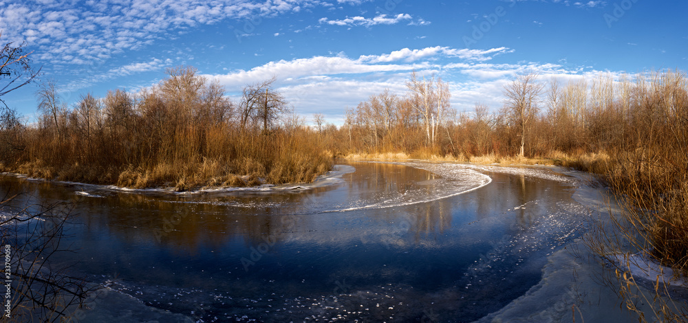 The first thin ice on the river Izh, Udmurtia
