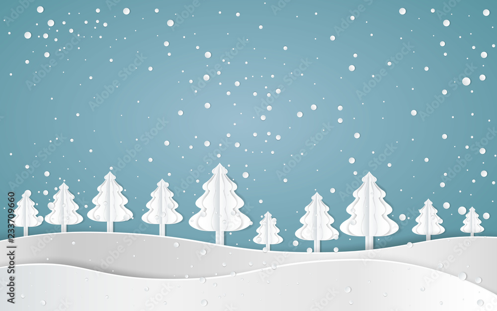 Forest of winter season,Paper vector Illustration. Forest of winter season,Paper vector Illustration.
