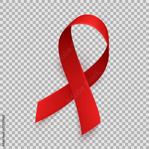 Realistic red ribbon, world aids day symbol, 1 december, vector illustration. World cancer day - 4 february.