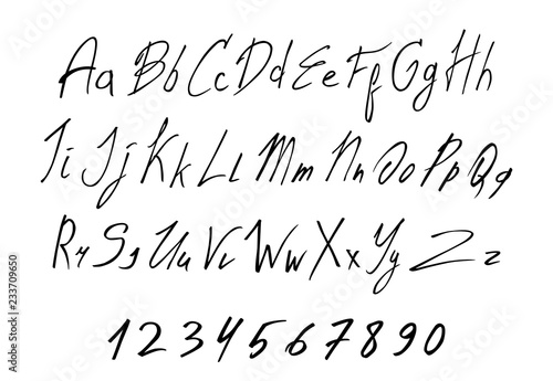 Black of Handwritten lettering vector font aphabet. Isolated on White background