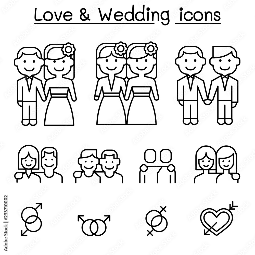 Wedding & Loving icon set in thin line stlye Wedding & Loving icon set in thin line stlye
