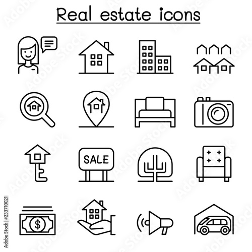 Real estate icon set in thin line style
