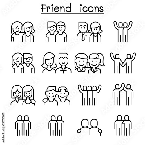 Friendship & Friend icon set in thin line style