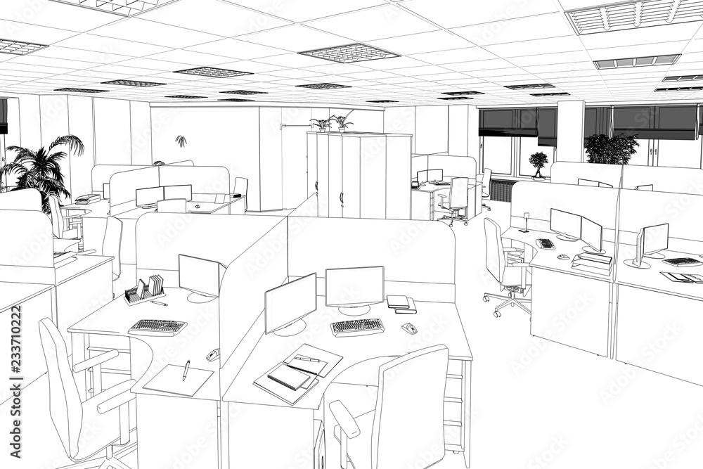 office contour visualization, 3D illustration, sketch, outline office contour visualization, 3D illustration, sketch, outline
