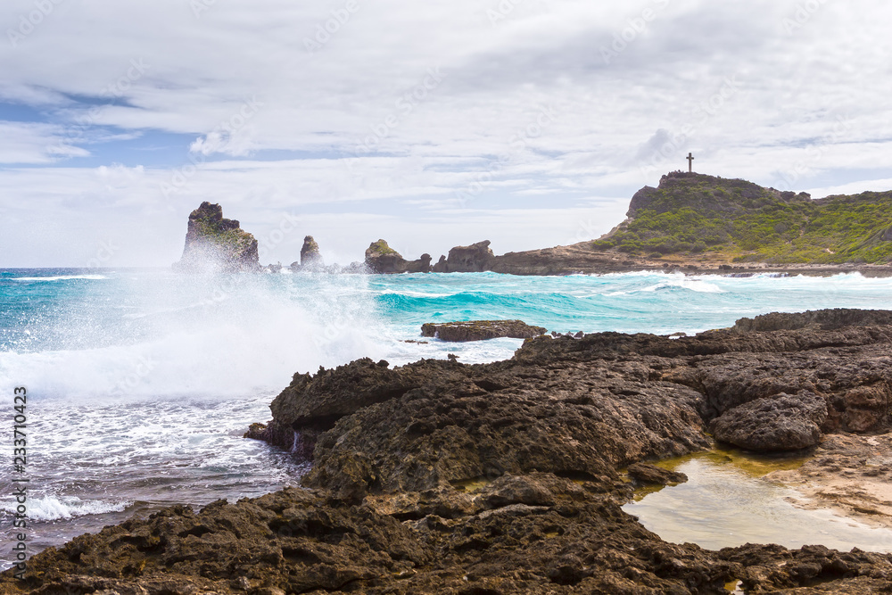Seascape on a windy day at Pointe des Chateaux in Guadeloupe Seascape on a windy day at Pointe des Chateaux in Guadeloupe