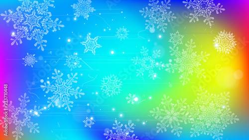 Snowflakes and festive lights - vector background with beautiful snowflakes that merrily shine and shimmer in color space