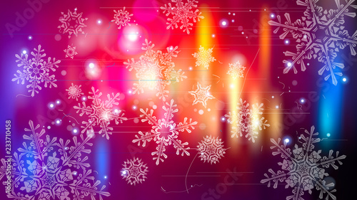 Snowflakes and festive lights - vector background with beautiful snowflakes that merrily shine and shimmer in color space