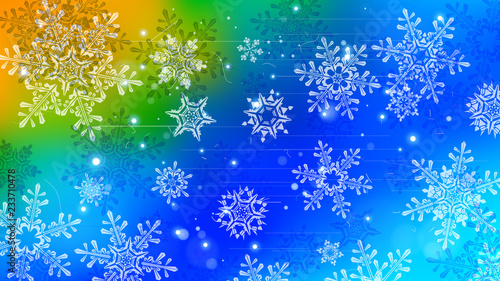 Snowflakes and festive lights - vector background with beautiful snowflakes that merrily shine and shimmer in color space