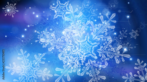Snowflakes and festive lights - vector background with beautiful snowflakes that merrily shine and shimmer in color space