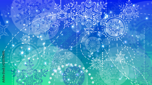 Snowflakes and festive lights - vector background with beautiful snowflakes that merrily shine and shimmer in color space