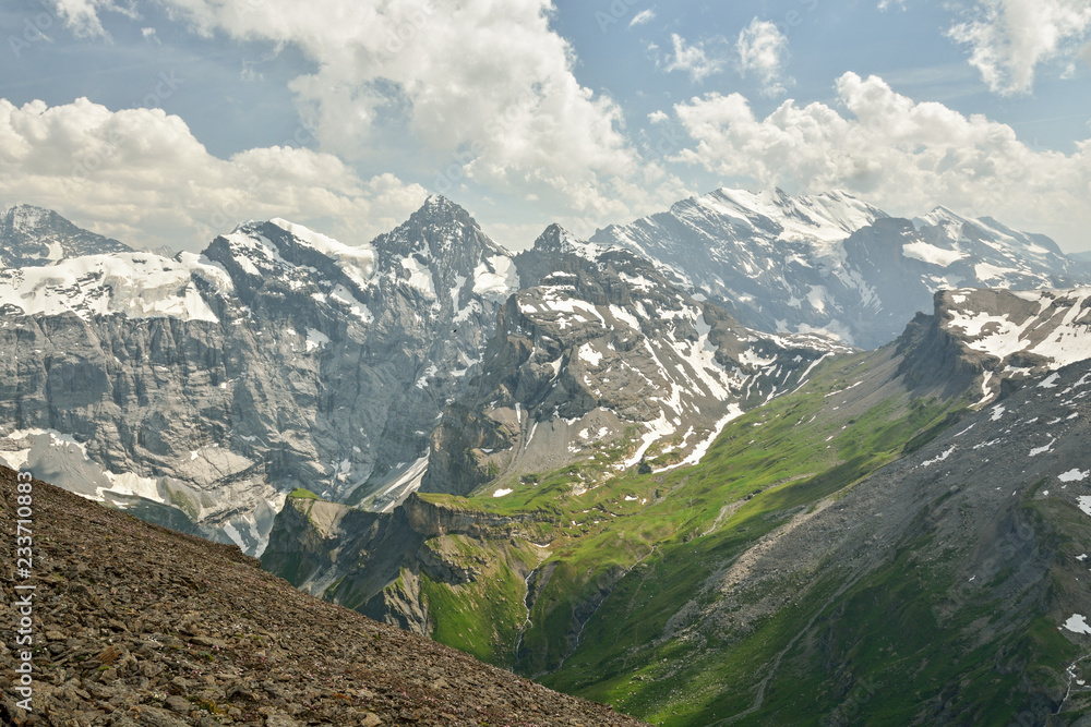 Bernese Alps as seen from top of mount Schilthorn in canton of Bern