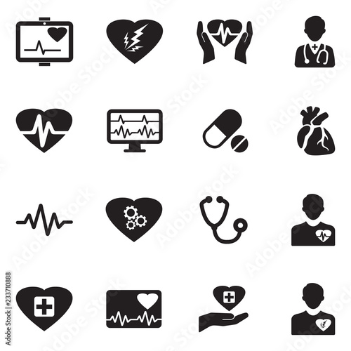 Heart Icons. Black Flat Design. Vector Illustration. 