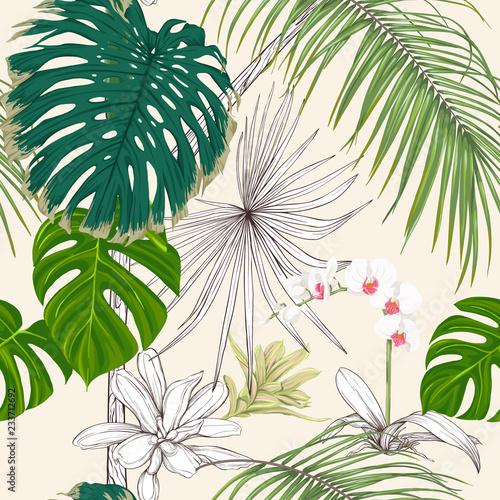 Seamless pattern, background. with tropical plants