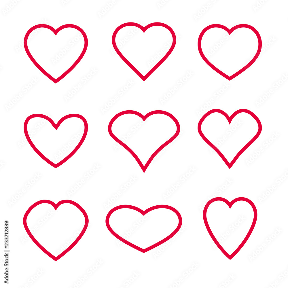 Heart symbol shapes vector set line style