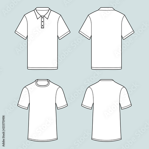 Template of t-shirts and polo shirt whith short sleeve. Vector illustration.