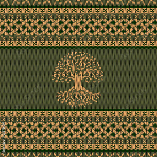Knitted seamless celtic national ornament with World Tree