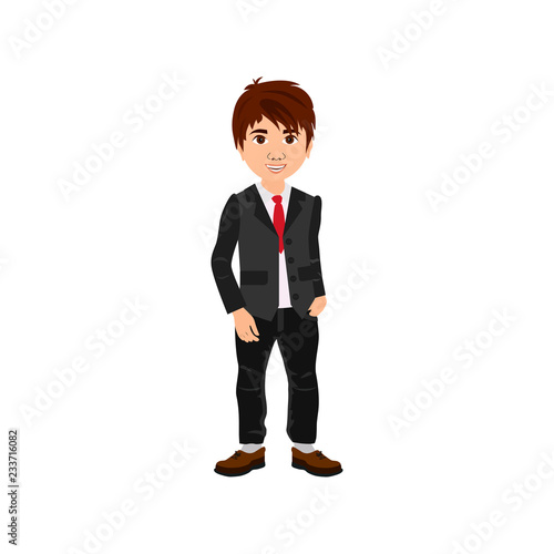 Cute boy in suit, vector icon for presents, invitation, children room, nursery decor, interior design.