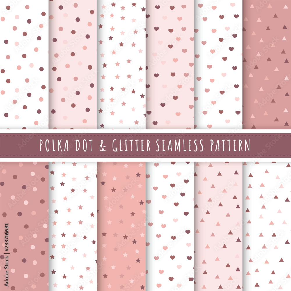 Rose gold polka dot and glitter seamless pattern collection. Set of 12 polka  dot background texture. Pink gold glitter for gift wrap, wallpaper,  wrapping paper and fabric patterns. Stock Vector | Adobe Stock