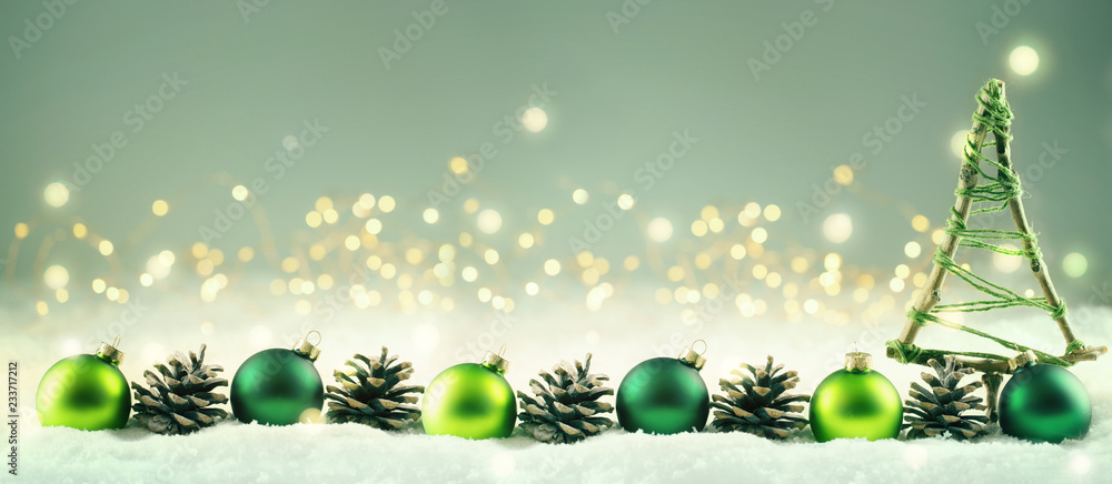 Weihnachten  -  Winterlicher Hintergrund mit Weihnachtsdeko - obrazy, fototapety, plakaty 