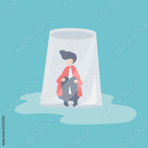 Character of a businessman feeling small and trapped illustration