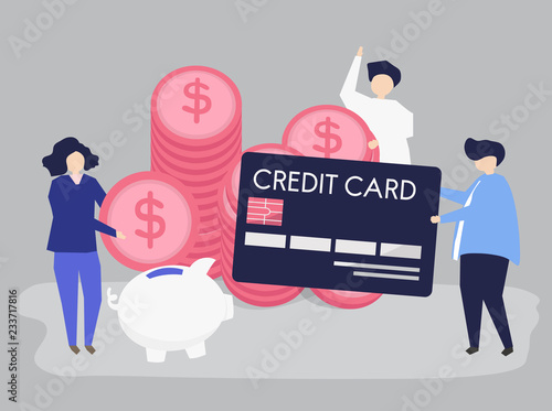 Characters of people and cash savings concept illustration