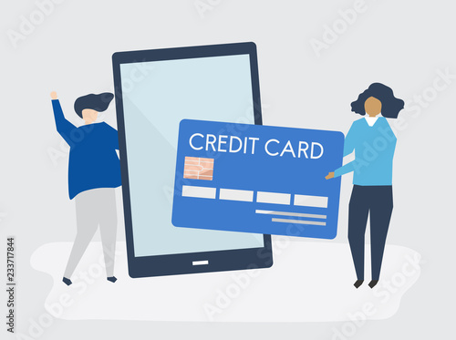 People making an online credit card transaction illustration