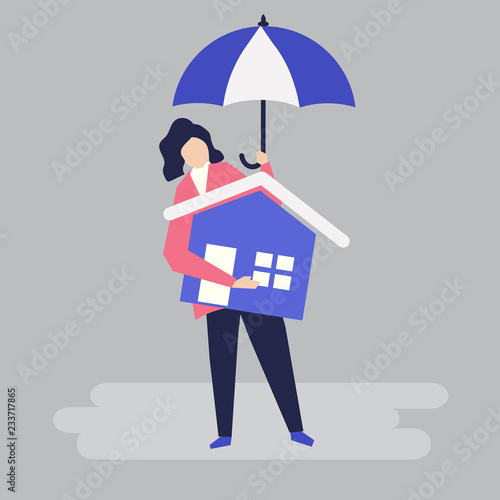 Character of a woman and residential insurance concept illustration