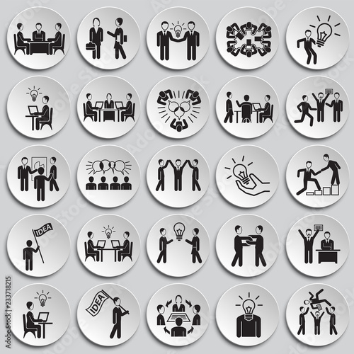 Coworking set on plates background icons