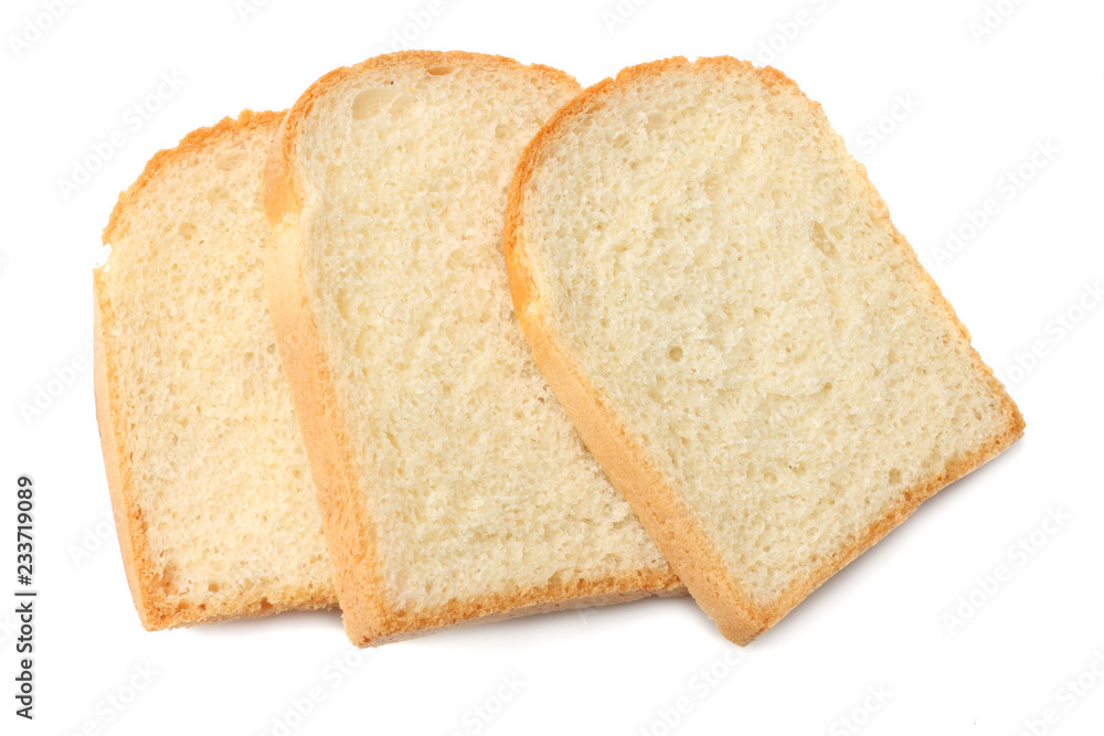 three slices toast bread isolated on white background