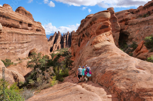 Hiking on the rugged slickrock trail
