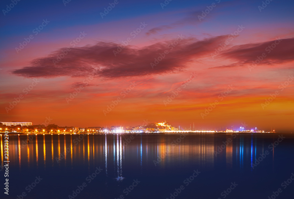 Denia sunset skyline in Las Rotas Alicante