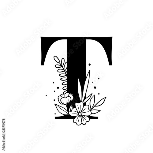 Botanical capital letter T vector