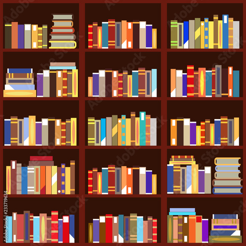 Bookshelf seamless pattern vintage flat design vector illustration