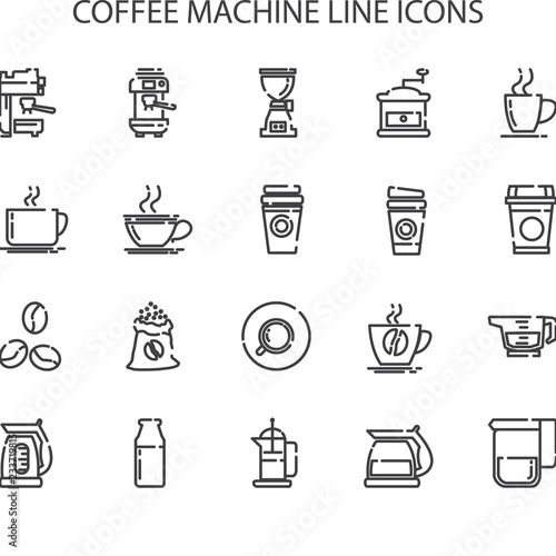 Simple Set of Coffee Machine Hot Drinks Vector Line Icons. Editable Stroke. 48x48 Pixel.