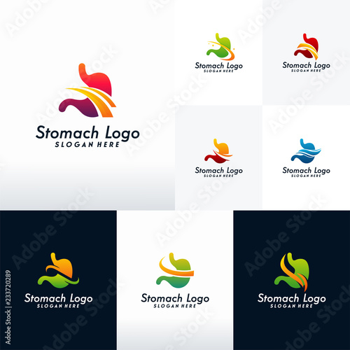 Set of Modern Stomach logo designs vector with swoosh, Collection of  Health Stomach logo template