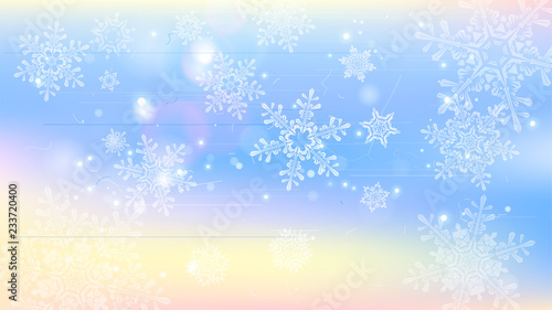 Snowflakes and festive lights - vector background with beautiful snowflakes that merrily shine and shimmer in color space