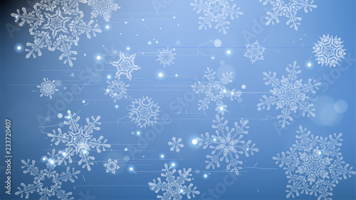 Snowflakes and festive lights - vector background with beautiful snowflakes that merrily shine and shimmer in color space