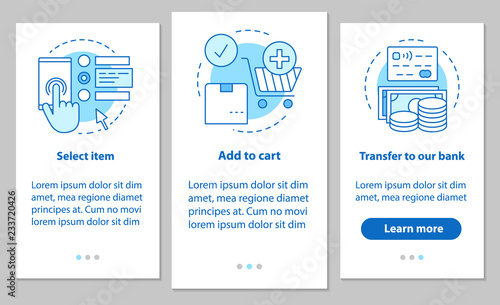 Online shopping onboarding mobile app page screen with linear co
