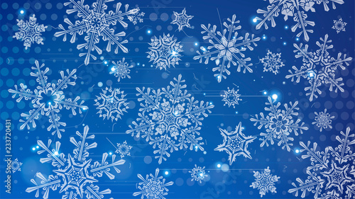 Snowflakes and festive lights - vector background with beautiful snowflakes that merrily shine and shimmer in color space