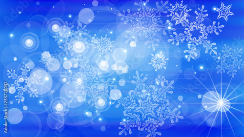 Snowflakes and festive lights - vector background with beautiful snowflakes that merrily shine and shimmer in color space